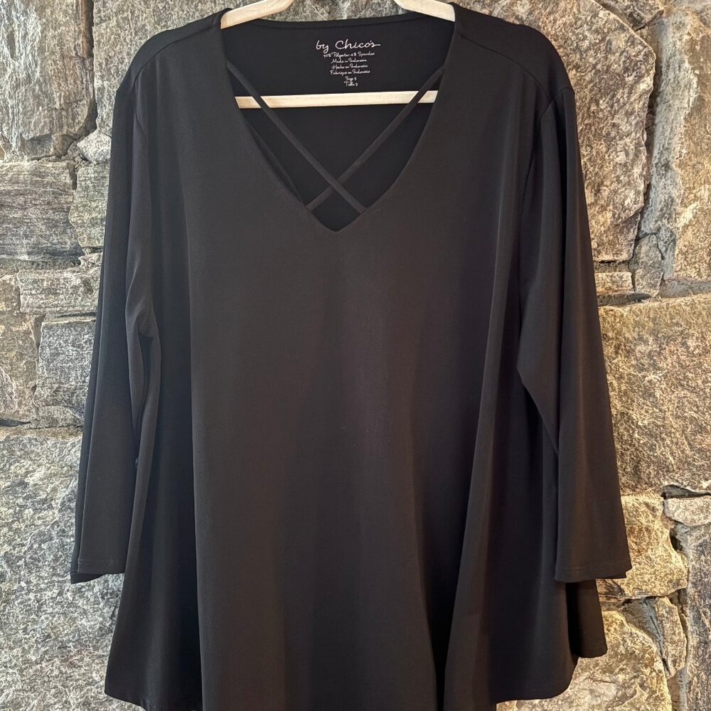 CHICO'S WOMENS A-LINE BLACK TRAVELERS TOP / TUNIC SZ 3 - NWOT